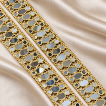 Elegant Oval & Round Mirror Work Embroidered Lace Trim
