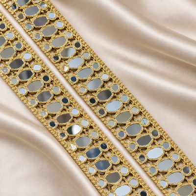 Elegant Oval & Round Mirror Work Embroidered Lace Trim