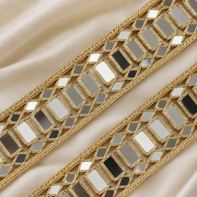 Geometric Rectangular & Diamond Mirror Work Embroidered Lace