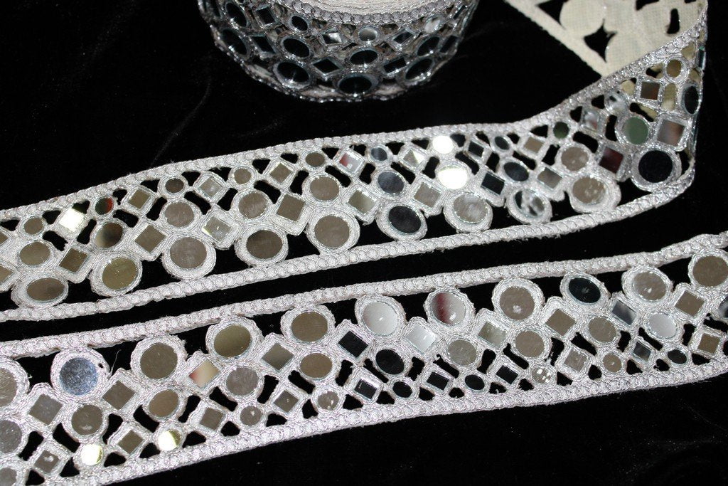 Elegant Silver Mirror Work Trim