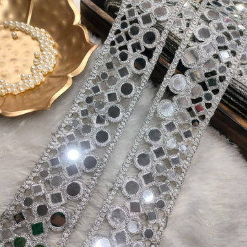 Geometric Mirror Work Embroidered Lace Border for Ethnic & Bridal Wear