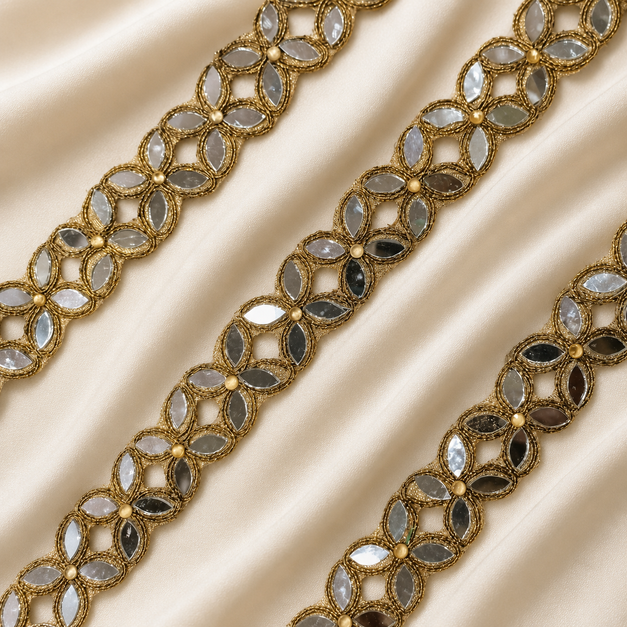 Handcrafted Mirror Floral Lace Trim for Bridal, Festive & Designer Wear