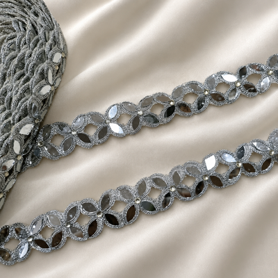 Handcrafted Mirror Floral Lace Trim for Bridal, Festive & Designer Wear hover