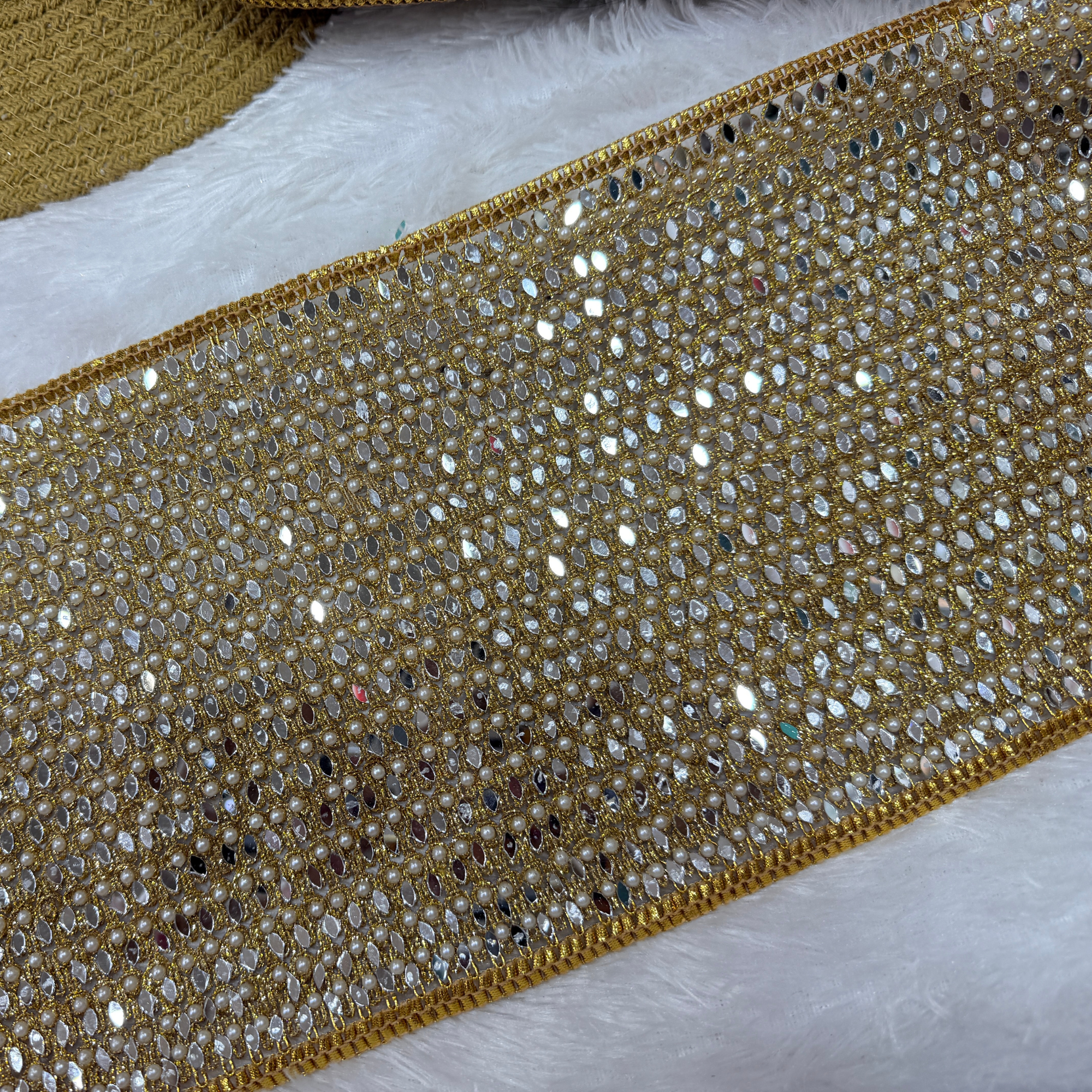 Luxury Pearl & Mirror Embellished Bridal Lace Border