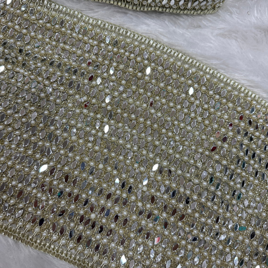 Luxury Pearl & Mirror Embellished Bridal Lace Border