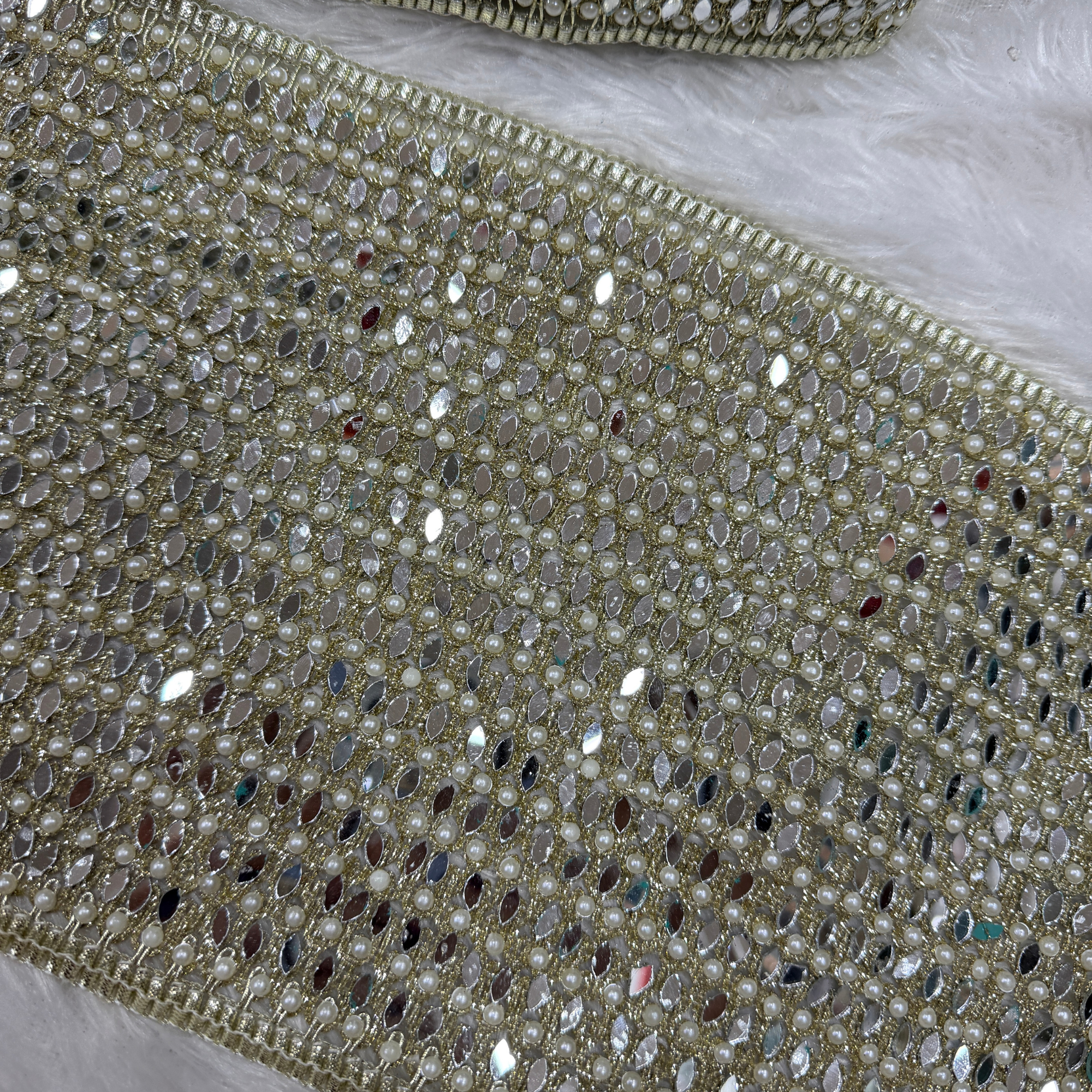 Luxury Pearl & Mirror Embellished Bridal Lace Border