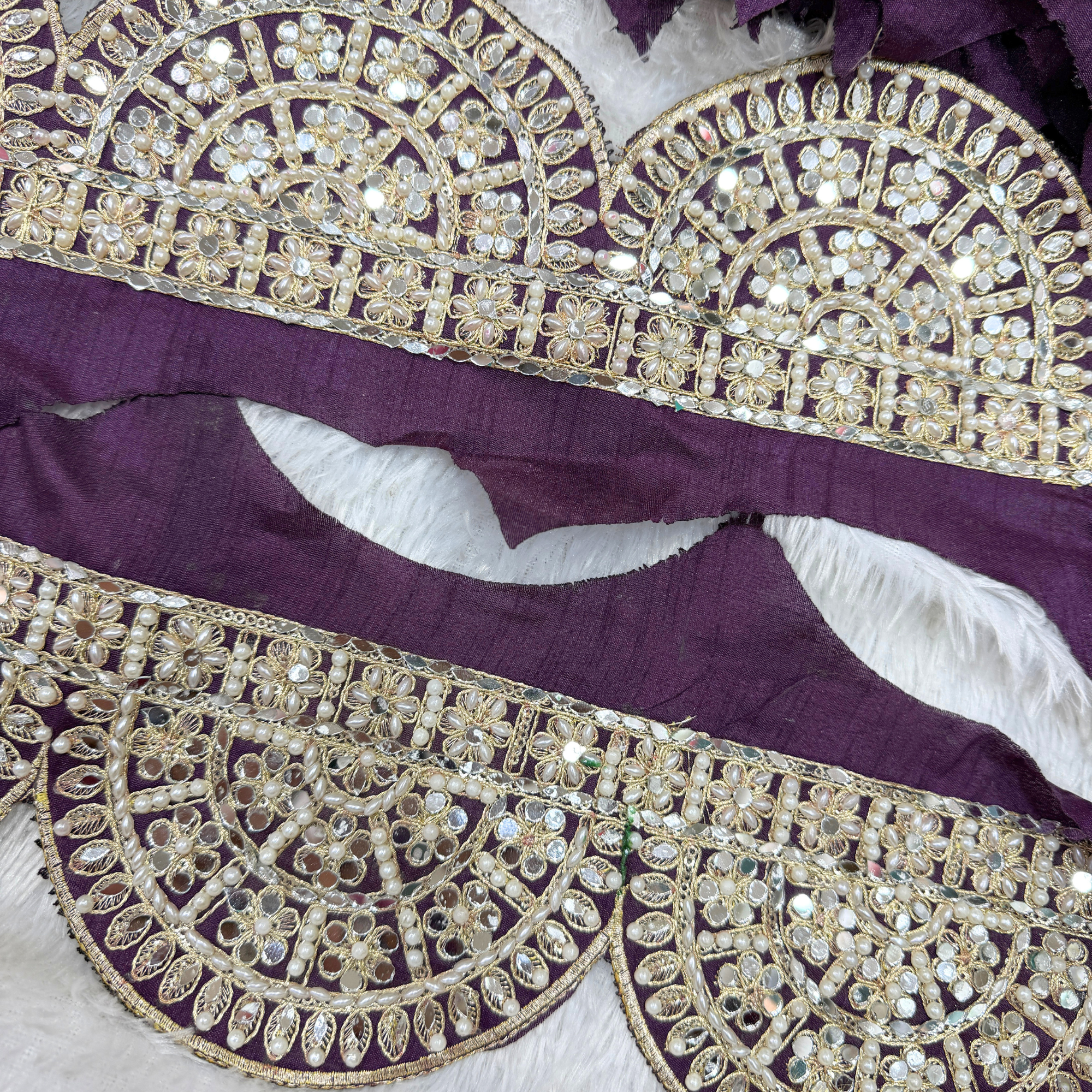 Pearl & Mirror Work Embroidered Lace Border for Bridal and Designer Wear