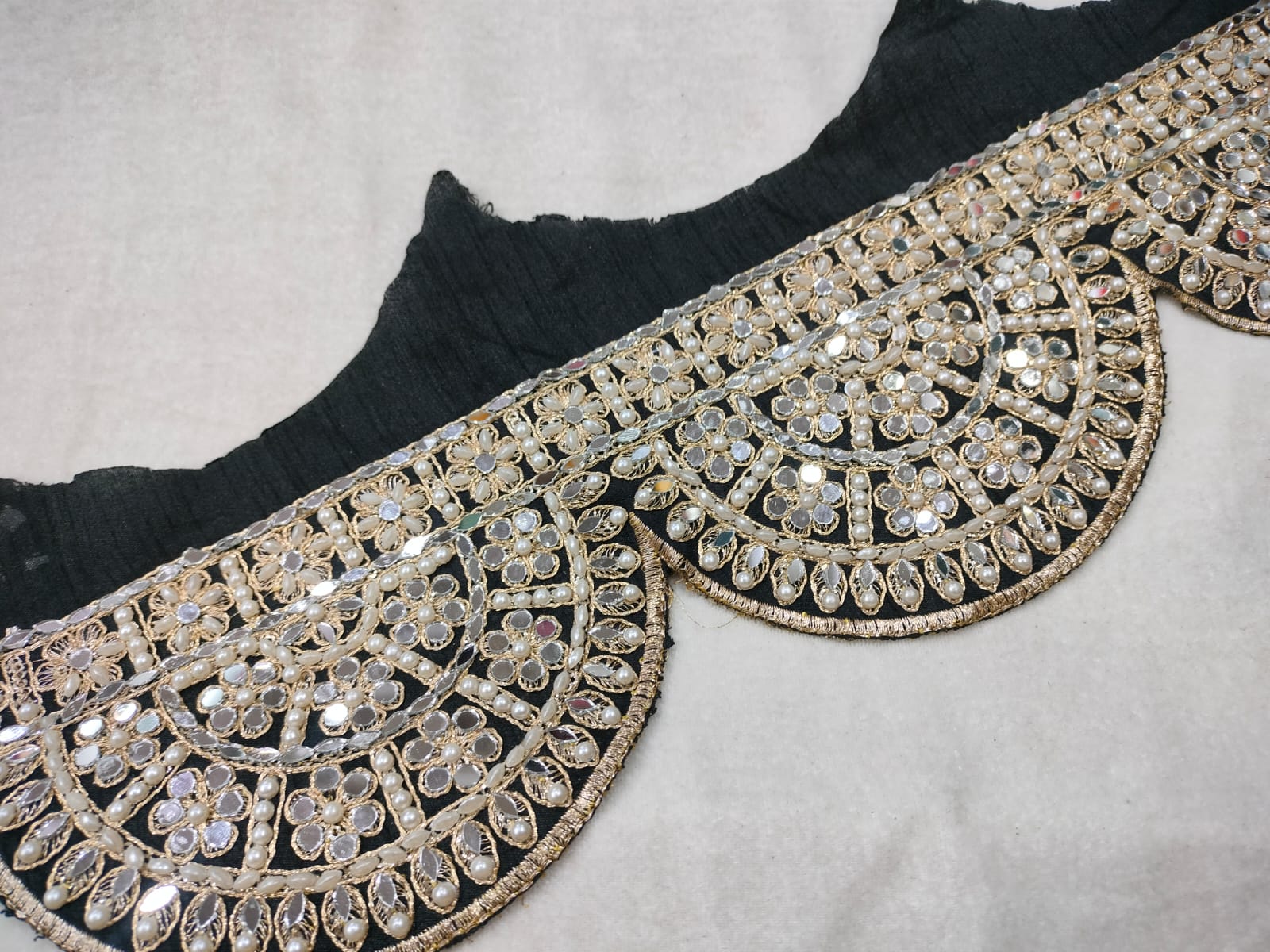 Scalloped Black Mirror Embellished Trim