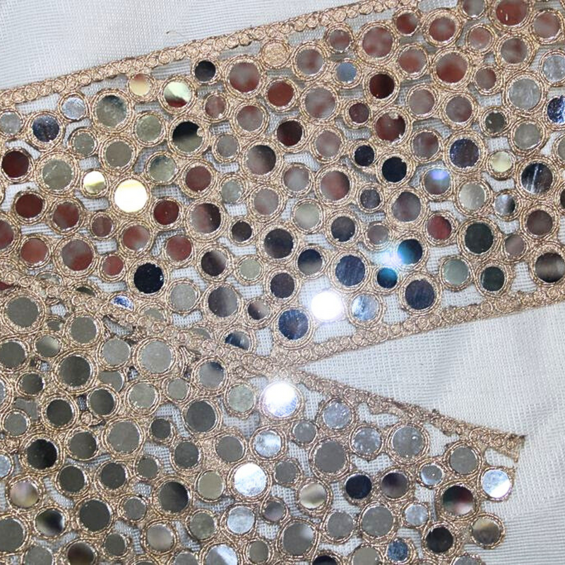 Round Mirror Work Embroidered Lace Border for Bridal & Ethnic Wear