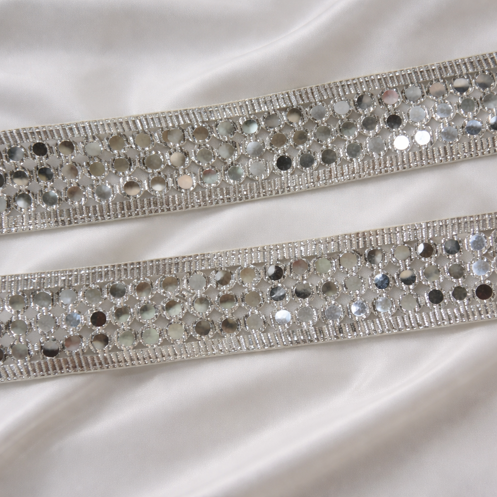Round Mirror Work Embroidered Lace Trim Border