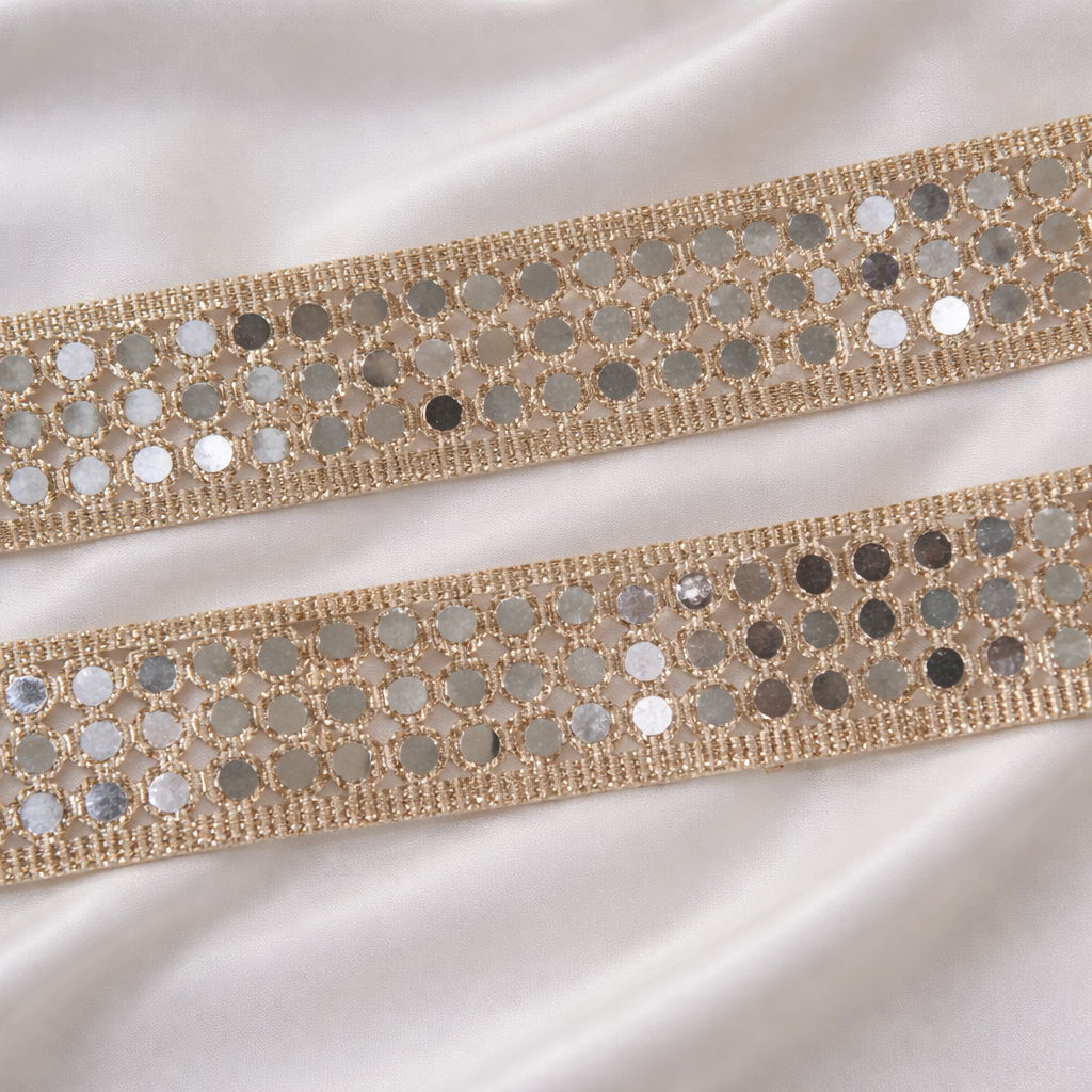 Round Mirror Work Embroidered Lace Trim Border