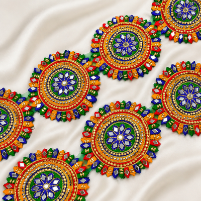 Circular Mirror Work Embroidered Patch Trim for Festive & Designer Wear