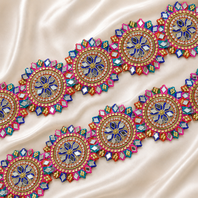 Circular Mirror Work Embroidered Patch Trim for Festive & Designer Wear hover