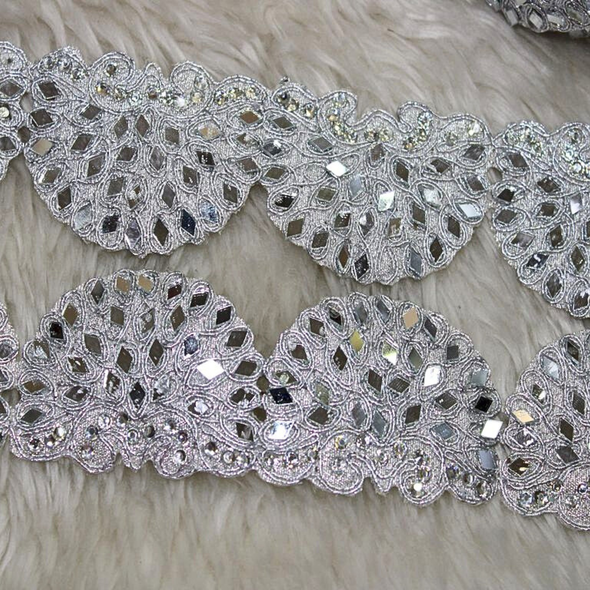 Mirror and Stone Work Scalloped Embroidered Border