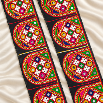 Geometric Medallion Mirror Work Wide Embroidered Border