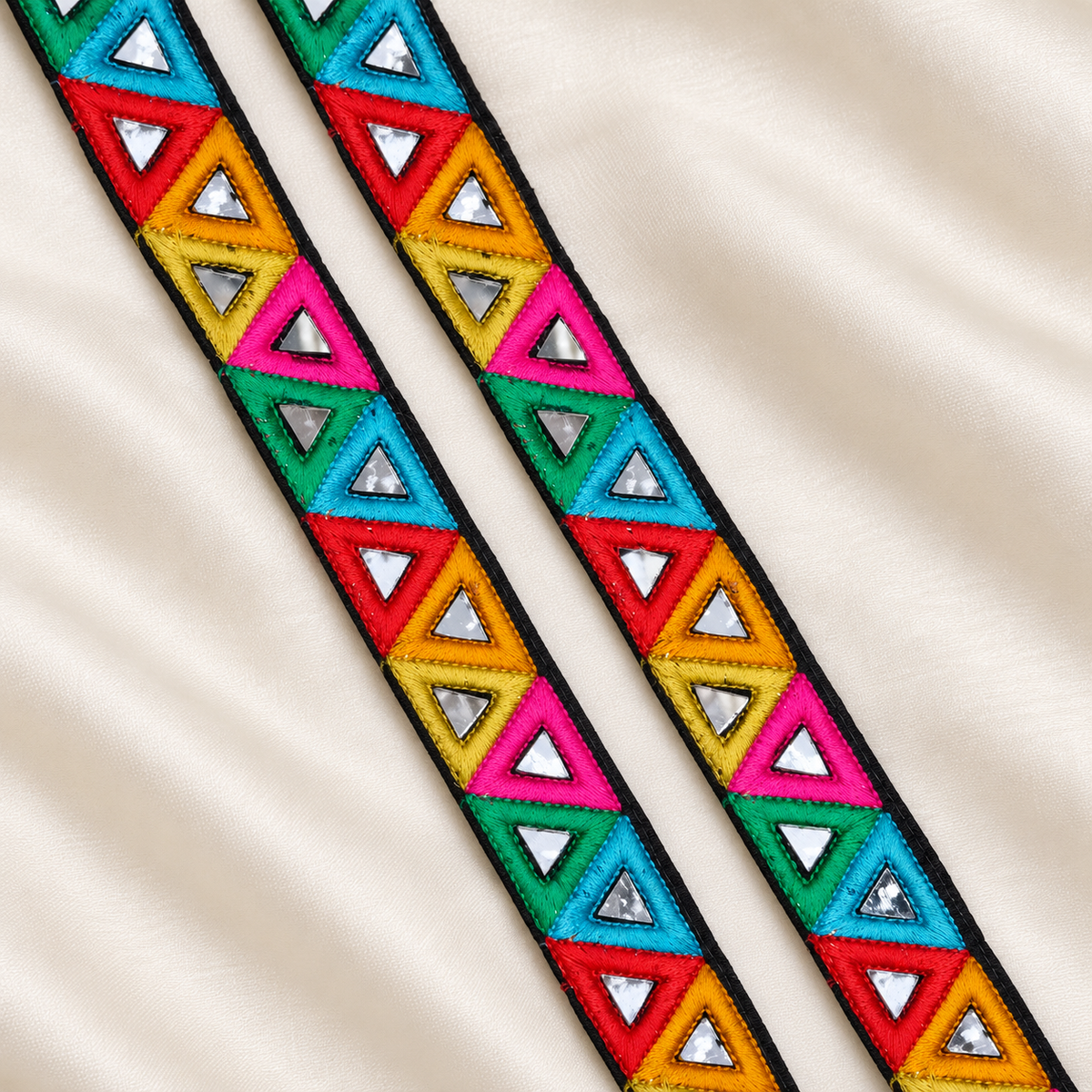Triangle Mirror Work Embroidered Narrow Lace Trim