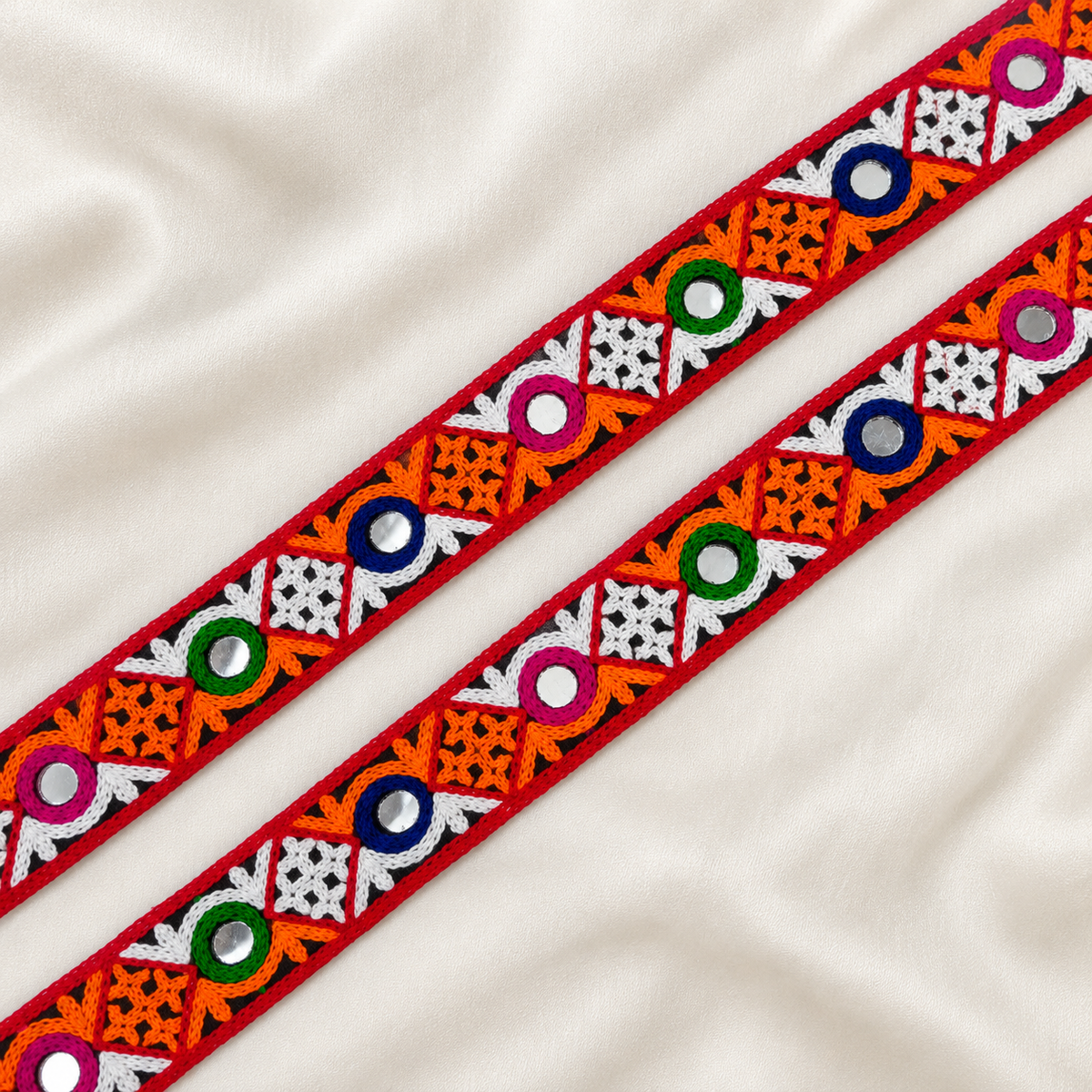 Geometric Lattice Mirror Work Embroidered Lace Border