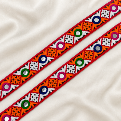 Geometric Lattice Mirror Work Embroidered Lace Border