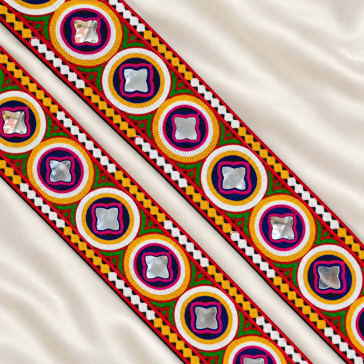 Interlocking Square Mirror Work Embroidered Lace Trim