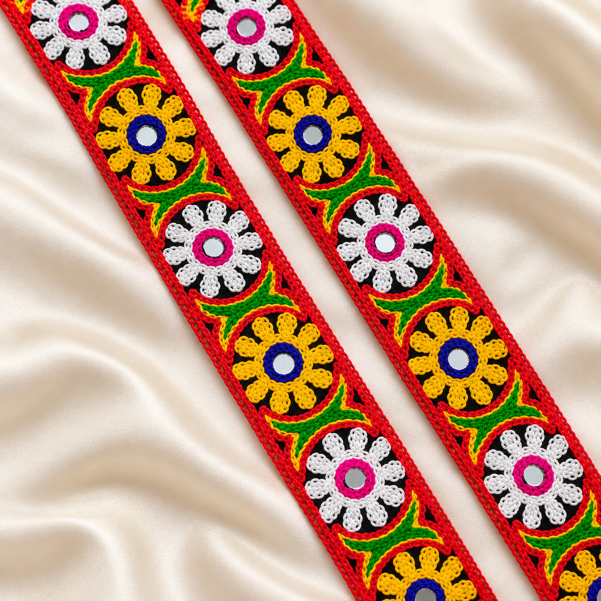 Floral Mirror Work Embroidered Wide Lace Border