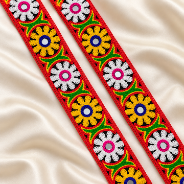 Floral Mirror Work Embroidered Wide Lace Border