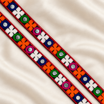 Floral and Circular Mirror Work Embroidered Lace Trim