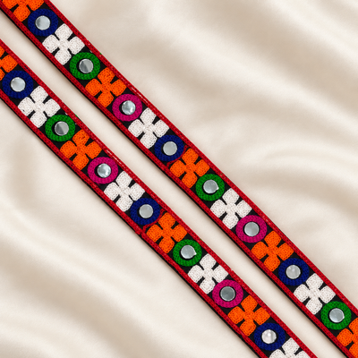 Floral and Circular Mirror Work Embroidered Lace Trim