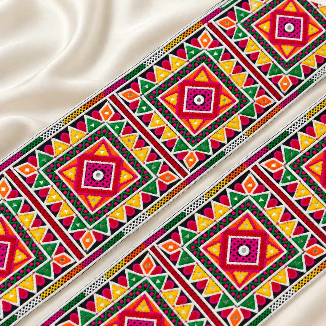 Geometric Handcrafted Embroidered Lace Border for Ethnic & Designer Wear