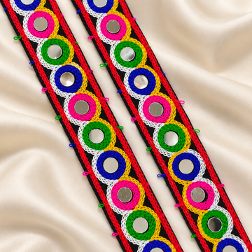 Overlapping Circle Mirror Work Embroidered Lace Border