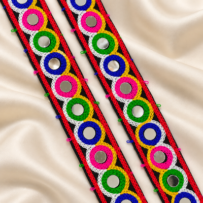 Overlapping Circle Mirror Work Embroidered Lace Border