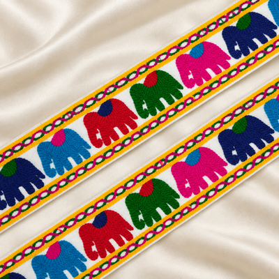 Elephant Motif Thread Embroidered Ethnic Lace Border