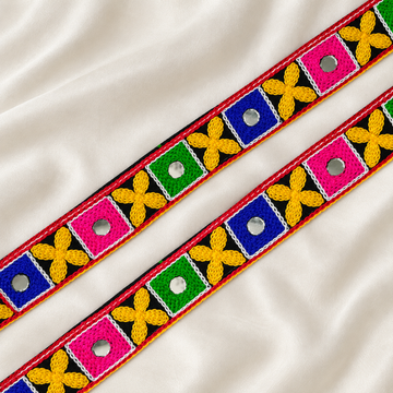 Floral and Square Mirror Work Embroidered Lace Trim