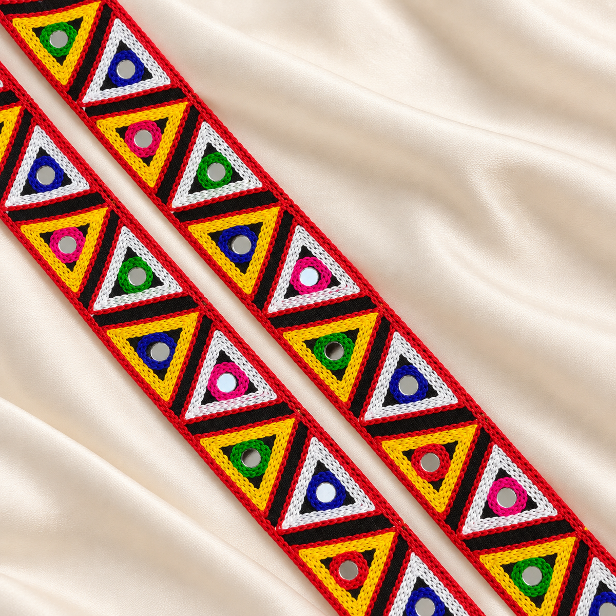 Alternating Triangle Mirror Work Embroidered Lace Border