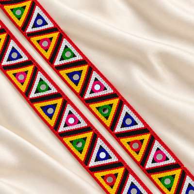 Alternating Triangle Mirror Work Embroidered Lace Border