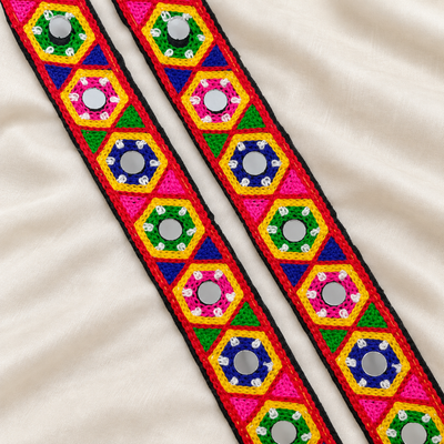 Hexagonal Mirror Work Geometric Embroidered Lace Border