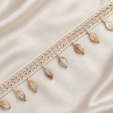 Leaf Embroidered Pearl and Teardrop Bead Fringe Lace Trim
