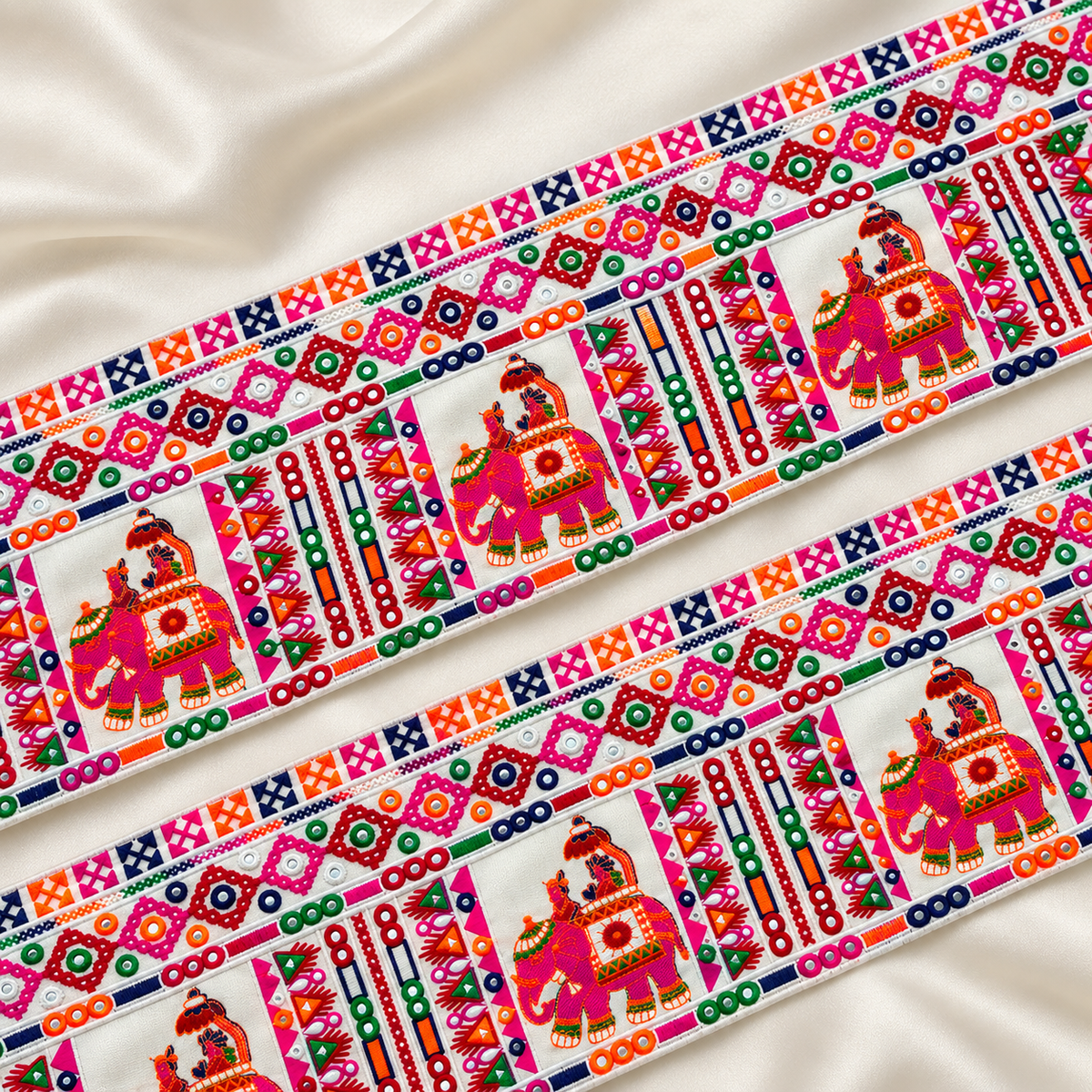 Elephant Motif Handcrafted Embroidered Lace Border for Ethnic & Designer Wear