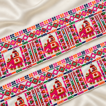 Elephant Motif Handcrafted Embroidered Lace Border for Ethnic & Designer Wear
