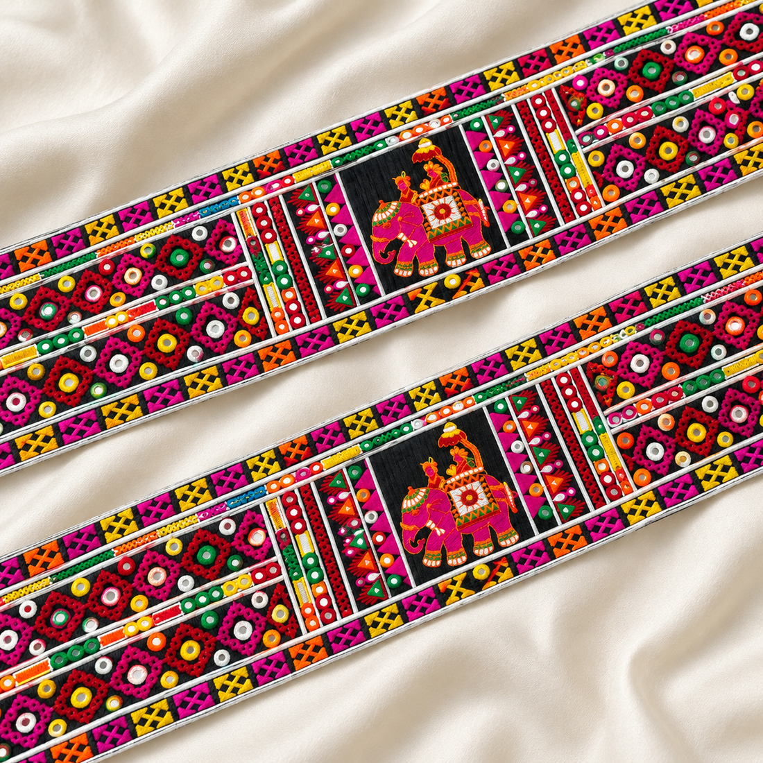 Elephant Motif Handcrafted Embroidered Lace Border for Ethnic & Designer Wear