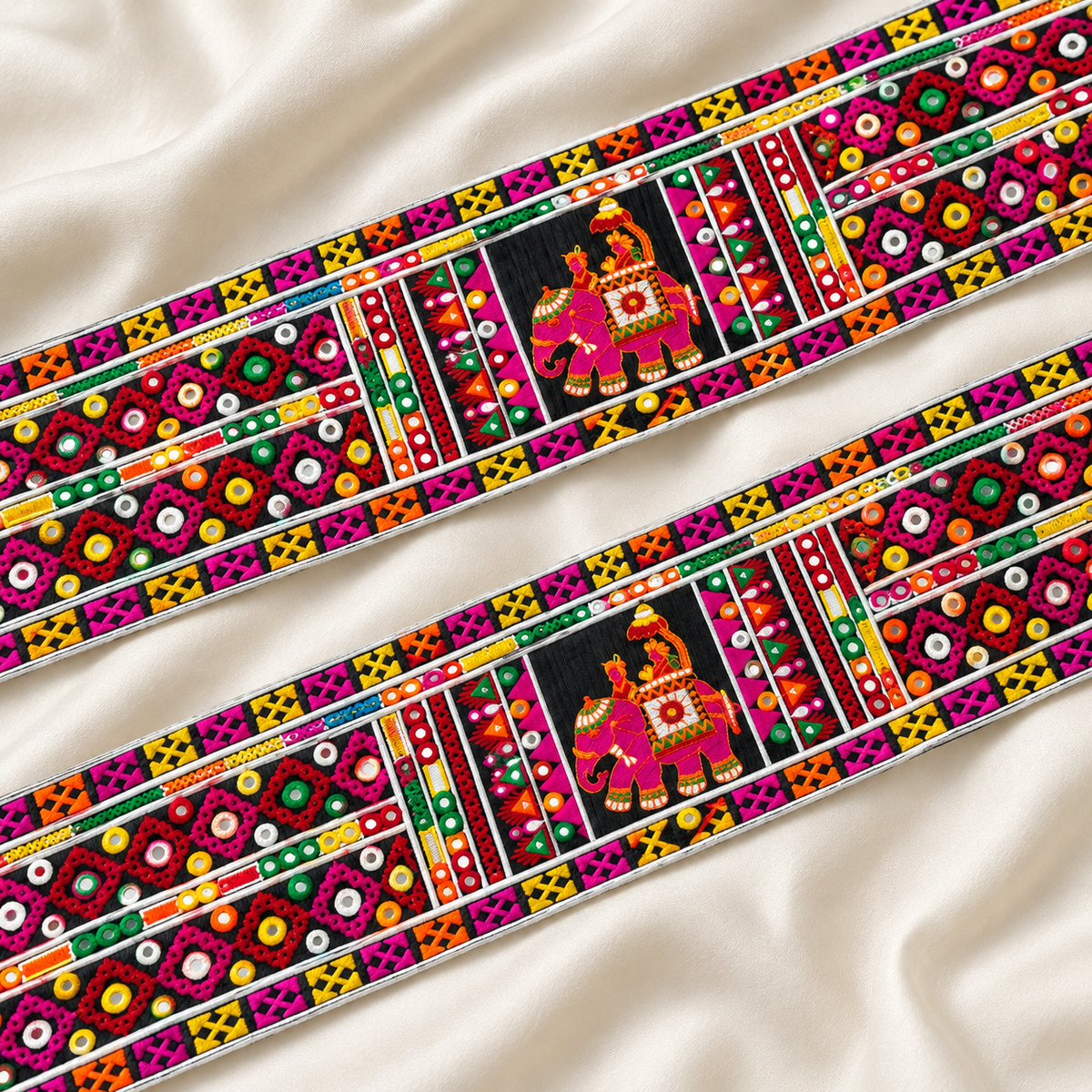 Elephant Motif Handcrafted Embroidered Lace Border for Ethnic & Designer Wear