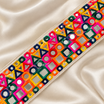 Geometric Mirror Work Embroidered Lace Border for Festive & Designer Wear