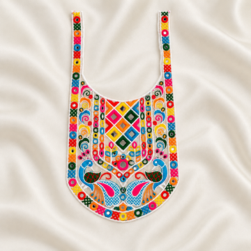 Peacock Motif Embroidered Neck Patch with Mirror Work for Ethnic & Designer Wear