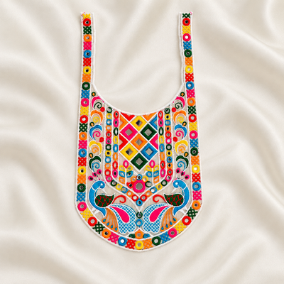 Peacock Motif Embroidered Neck Patch with Mirror Work for Ethnic & Designer Wear