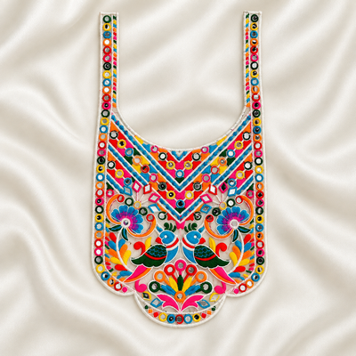 Peacock Motif Embroidered Neck Patch with Mirror Work for Ethnic & Designer Wear hover image