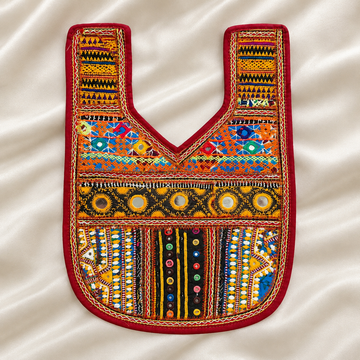 Mirror Work Embroidered Neck Patch with Geometric & Folk-Inspired Detailing