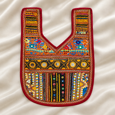 Mirror Work Embroidered Neck Patch with Geometric & Folk-Inspired Detailing