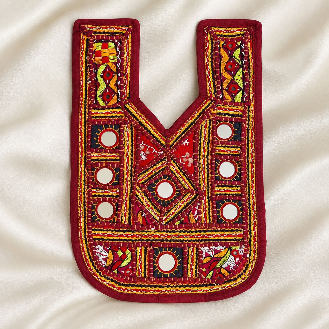 Geometric Embroidered Neck Patch with Mirror Work for Ethnic & Designer Wear