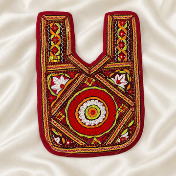 Floral Geometric Embroidered Neck Patch with Mirror Accents for Ethnic Wear