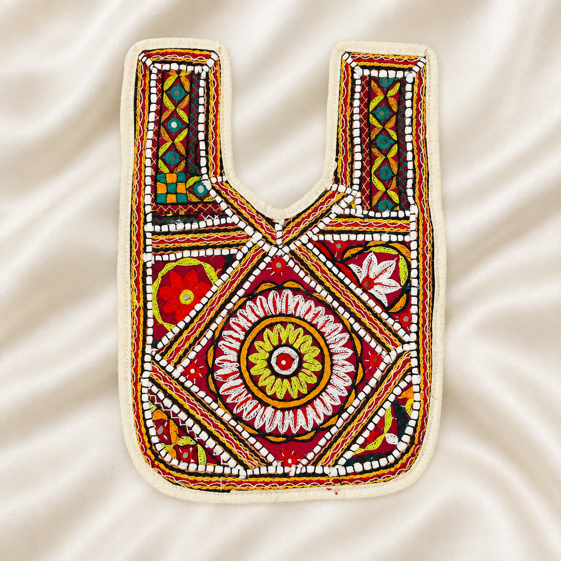 Floral Geometric Embroidered Neck Patch with Mirror Accents for Ethnic Wear (Copy)