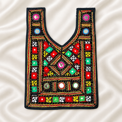 Mirror Work Embroidered Neck Patch with Geometric Floral Motifs for Ethnic Wear hover image